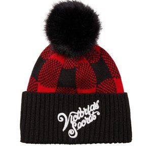 Victoria's Secret Buffalo Plaid Pom Pom Beanie NWT